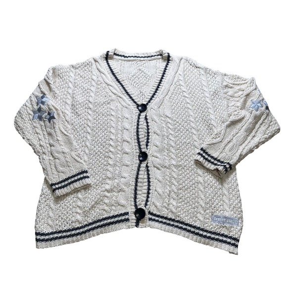 Taylor Swift Sweaters - Taylor Swift Folklore Cardigan Cream Cable Knit Star Patch Official Merch XS/S